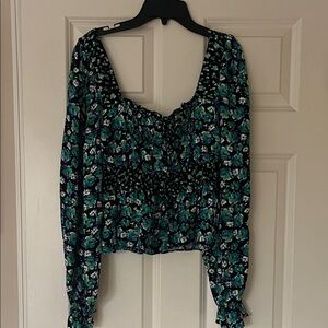 SO Black and Green Floral Blouse